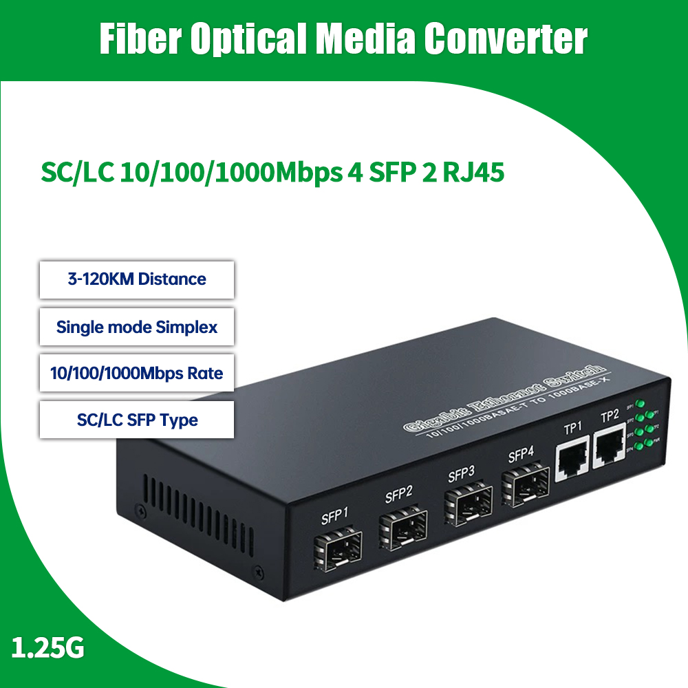 ギガビット 4 SFP ポート 2 RJ45 10/100/1000M ファイバースイッチ 4 ポート SFP メディアコンバーター 光ファイバースイッチ