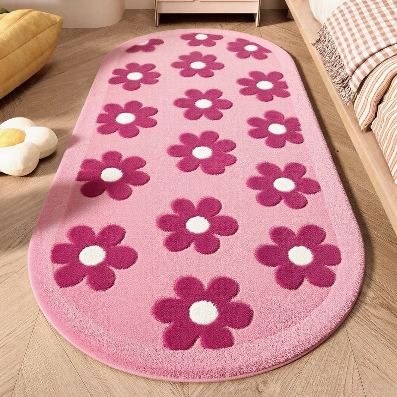花柄カーペットリビングルーム用厚みのある豪華な寝室の装飾ピンクカーペットふわふわソフトベッドサイドフロアマット洗えるラウンジラグ