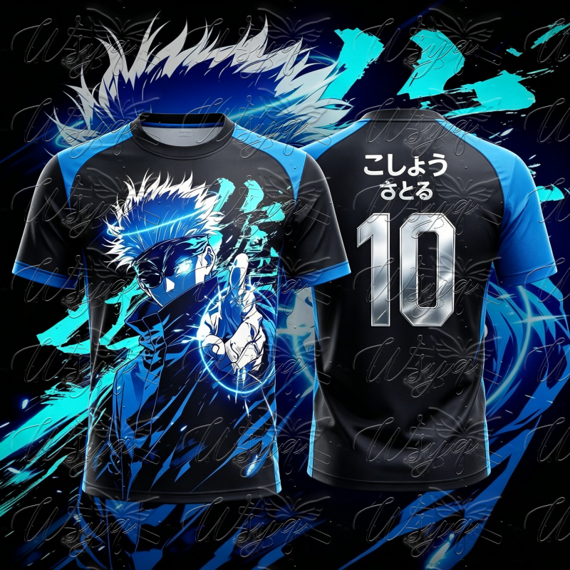 夏のホット販売呪術廻戦五条悟ネオン効果肖像画 No.10 サッカージャージ 3D プリント速乾 Tシャツユニセックス Tシャツトップス