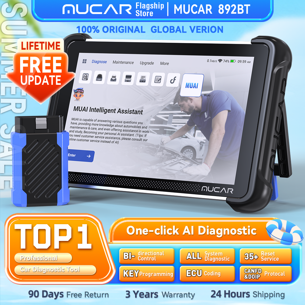 MUCAR 892BT AI 自動車診断ツールキープログラマ双方向 Obd2 スキャナ ECU コーディング CANFD DOIP 35 リセットライフフリー