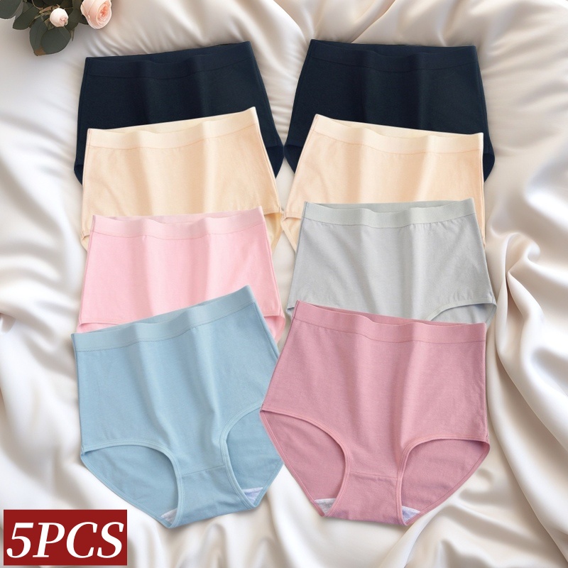 5 ピース/セット綿のパンティー女性ハイウエストパンティー無地下着女性の快適パンツセクシーなランジェリー M-XXXL