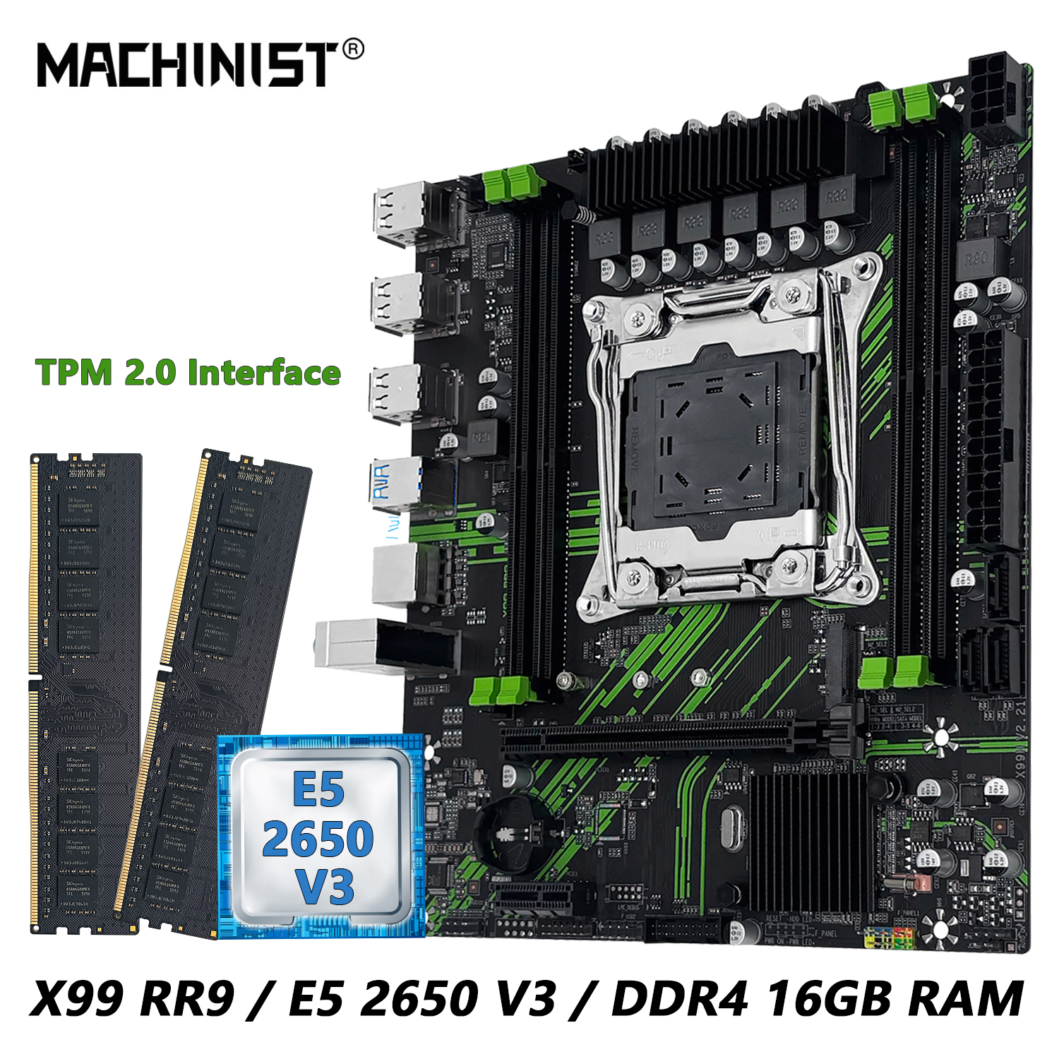 MACHINIST X99 PR9 マザーボード キット セット TPM2.0 ポート LGA 2011-3 オプションの Intel Xeon E5 2650 V3 CPU と DDR4 16GB RAM コンボ USB3.0