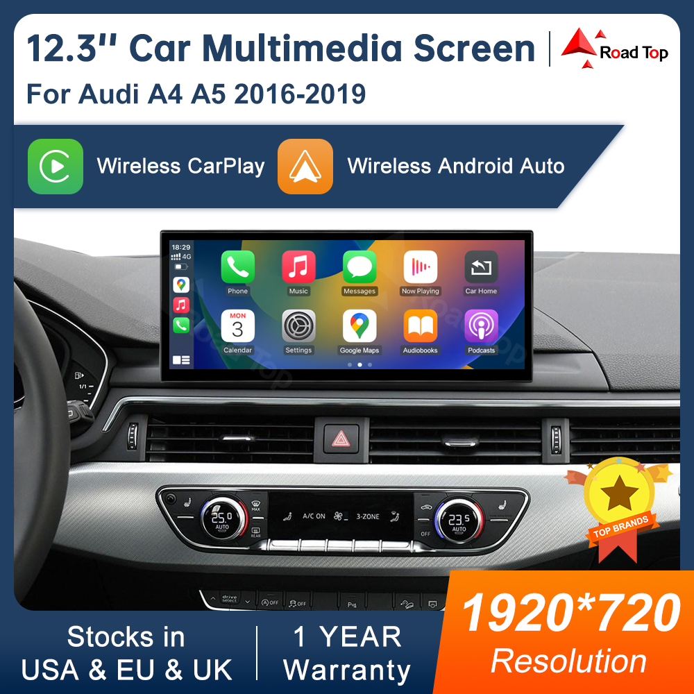 12.3 インチマルチメディアディスプレイタッチスクリーンアウディ A4 S4 A5 S5 2014-2019 Airplay Miracast 機能ワイヤレス Carplay Android 自動