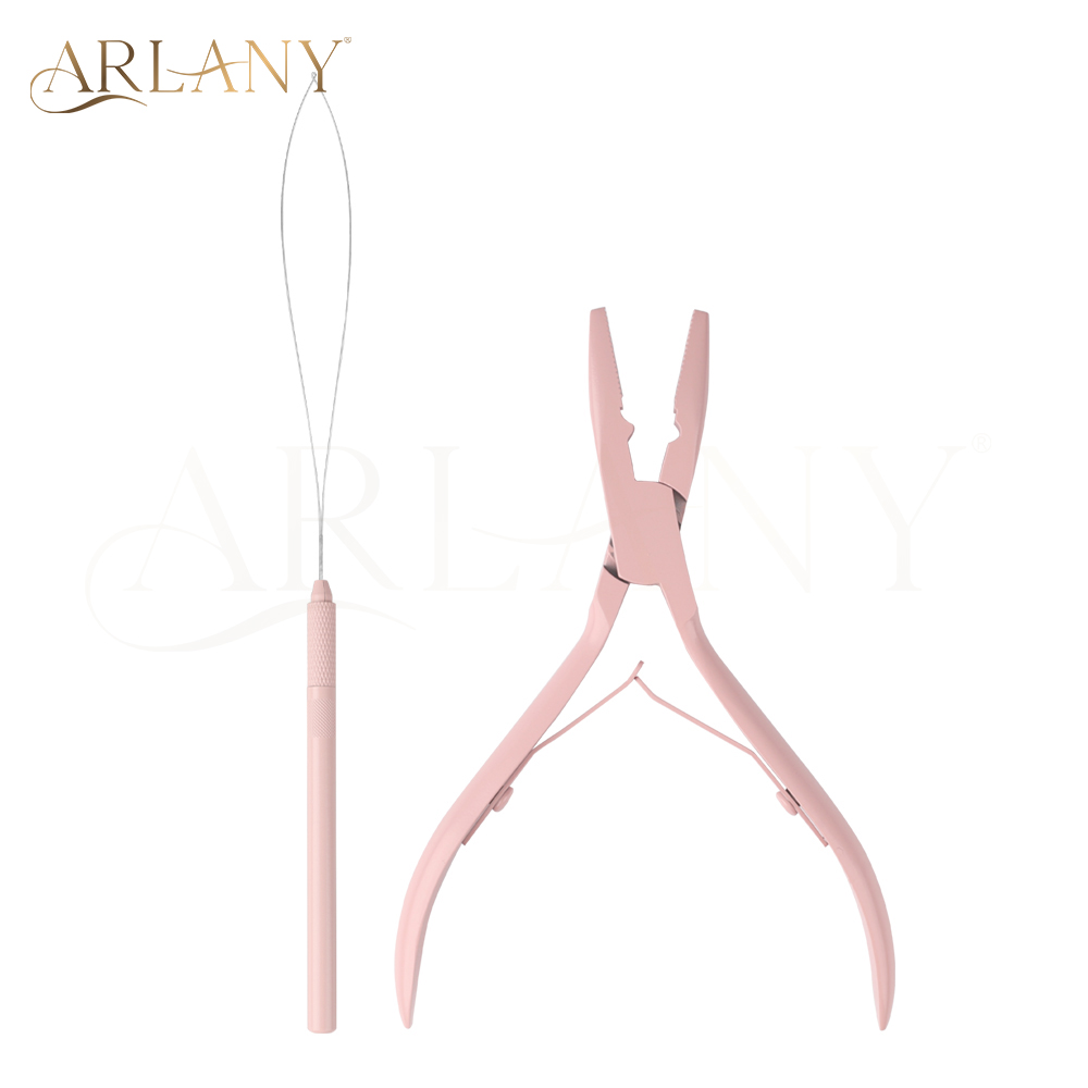 ARLANY ヘアエクステンションツールキット マイクロリンクプライヤー ビーズ用 取り外し可能なヘアエクステンションループ ニードルプルフックツール ビーズデバイス