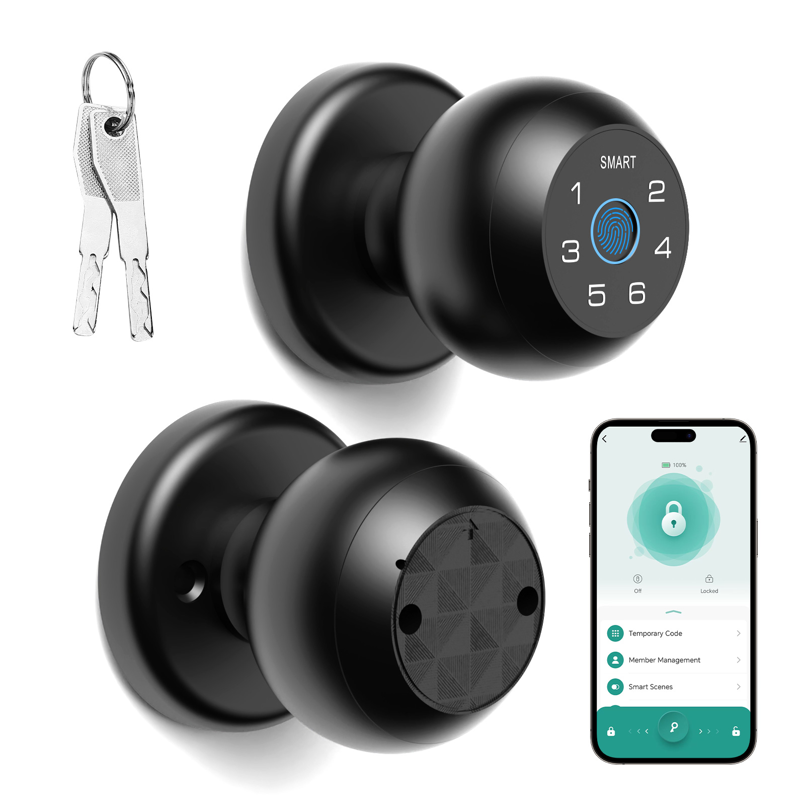 Viladepot スマートロック指紋認証、パスコード、アプリ制御、Type-C 緊急電源、屋内ドアロック