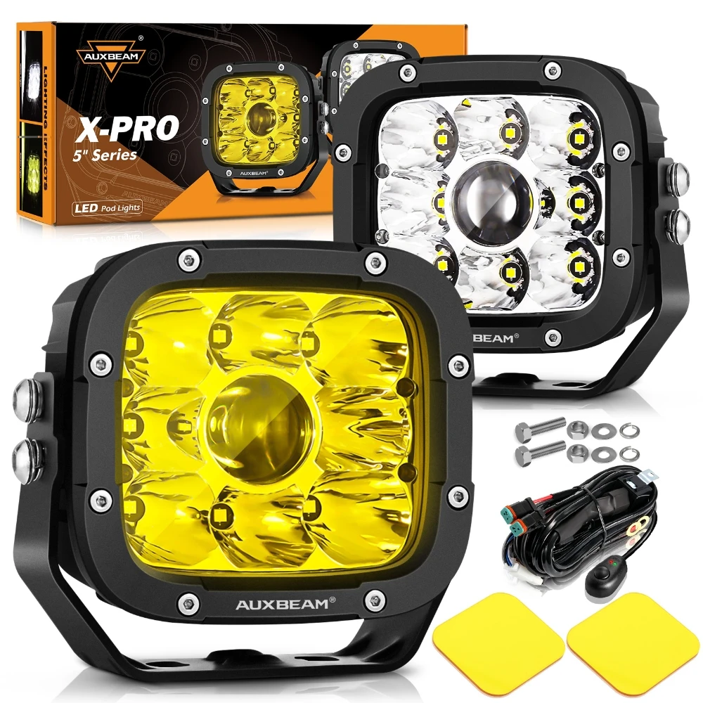 AUXBEAM XP-ULTRA シリーズ 5 インチ LED ワークライト 110 ワット 11000LM LED ドライビングライトポッド白/アンバーオフロード Led スポットランプ