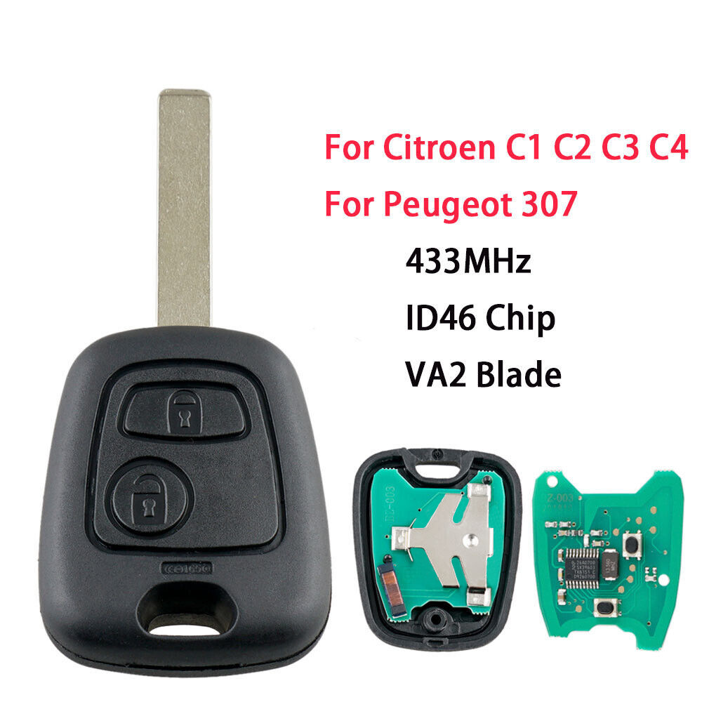 プジョー 107 207 307 シトロエン C1 2 ボタン車のリモートキー Fob 433MHz ID46 チップ
