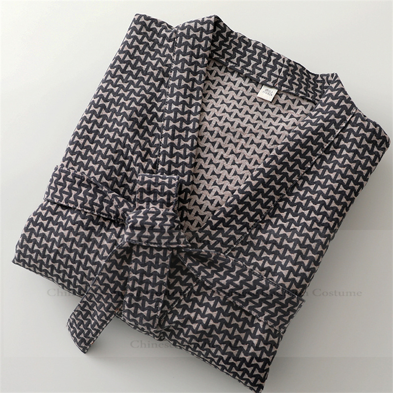 メンズパジャマ綿ジャカード着物ガウンルースホーム服ソフトシャワーバスローブ通気性親密なランジェリーパジャマ