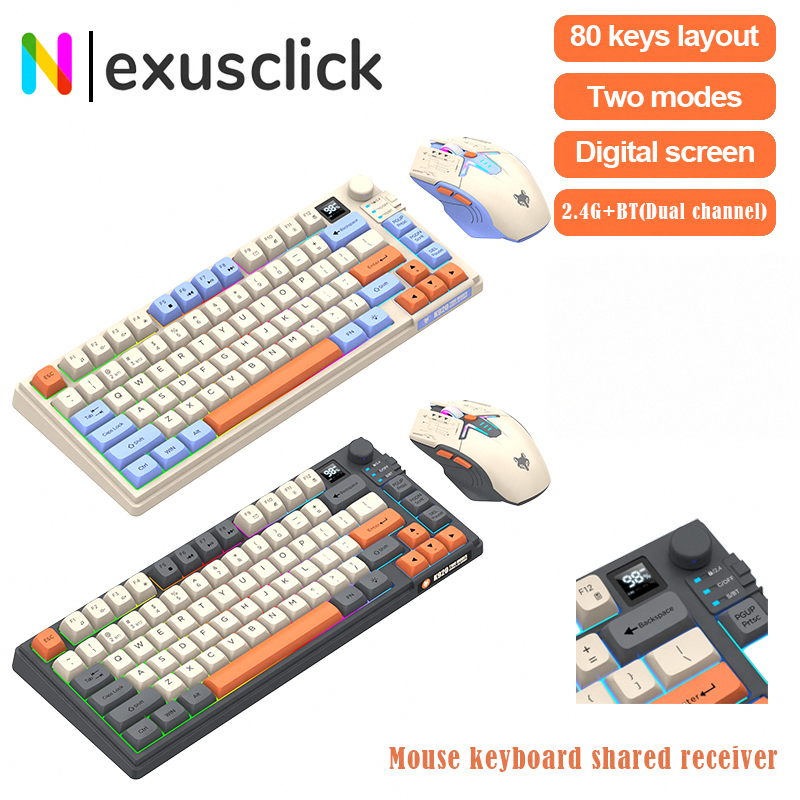 デュアルモード 80 キーワイヤレスゲーミングキーボードコンボ、2.4G/BT5.1 メカニカルキーボードセット RGB バックライト付き PC ラップトップオフィス用