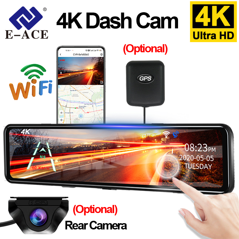 4KバックミラードライブレコーダーHDナイトビジョンループ録画ダッシュカムオプションリアカメラ反転画像車DVR