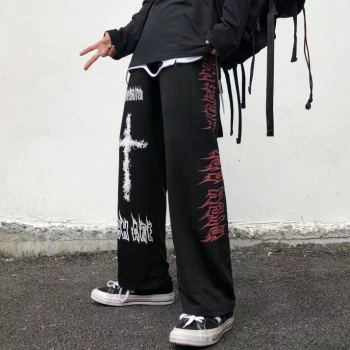 2025 新しい男性ストレート薄いパンツファッションルーズズボンカジュアルプリント文字ドレープ長脚パンツ男性トレンドストリート