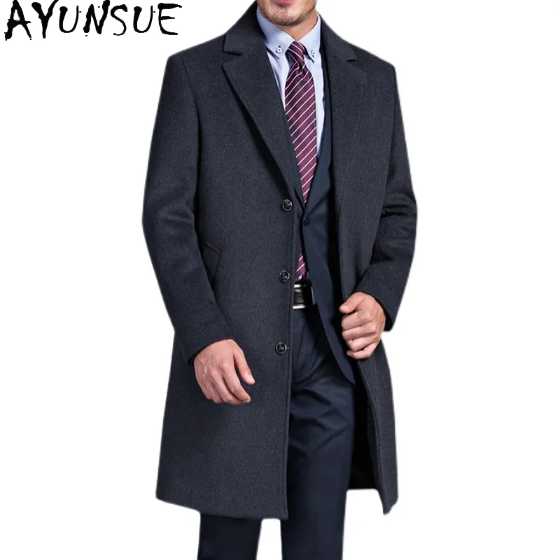 AYUNSUE 紳士服エレガントなファッション冬コート男性秋のウールコート新しいショートカシミヤジャケット男性トレンチコートロングオーバーコート