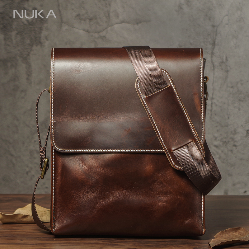 NUKA メンズ本革ショルダーバッグレトロフラップクロスボディバッグカジュアルトレンドサッチェル高品質高級牛革メッセンジャーバッグ