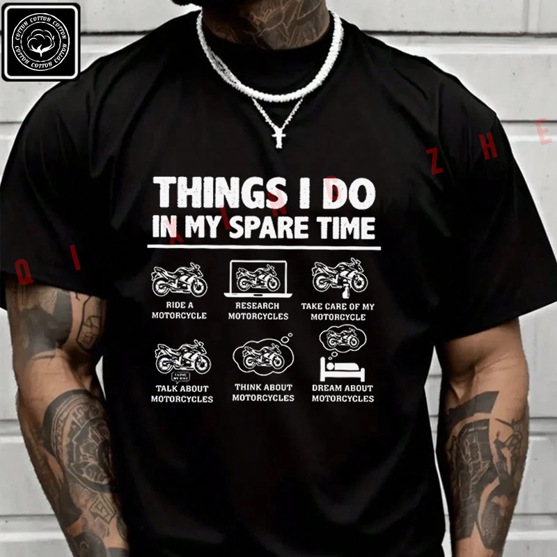 2026 メンズ Tシャツ私が暇なときに行うことオートバイバイク Tシャツコットンメンズ夏半袖トップス Tシャツ