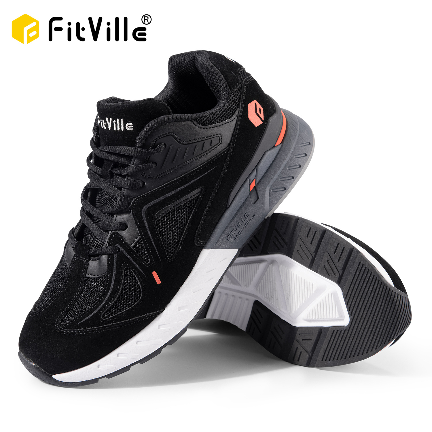 FitVille メンズ ウォーキングシューズ エクストラワイド 軽量スニーカー 偏平足用 アーチフィットヒール 痛み軽減 滑り止めランニングシューズ