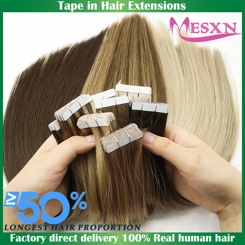 MESXN 高品質ストレートテープ人毛エクステンション 100% ナチュラルヘアエクステンションブラウンブロンド不可視 613 サロン用
