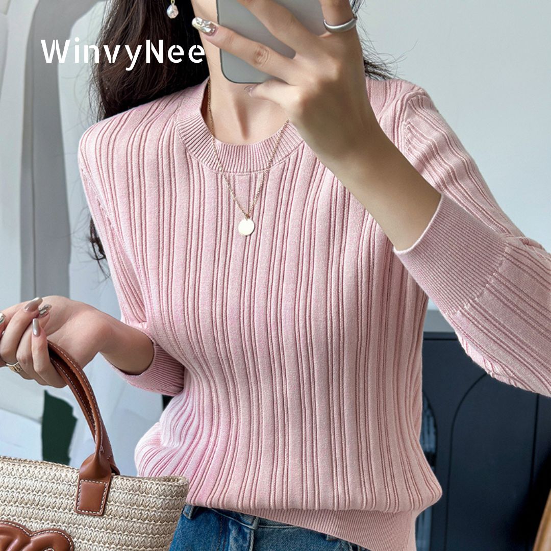 WinvyNee 婦人服 100% ピュアコットン リブ ラウンドネック トレンディなハイ スリム フィット トップス デイリーウェア レディース トラベル ベーシック ZA1002005