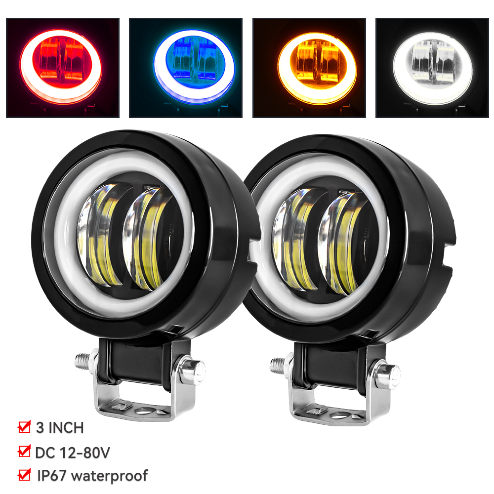 2 個防水ラウンドエンジェルアイ LED ライトポータブルスポットライトオートバイオフロードトラック運転車ボート作業灯