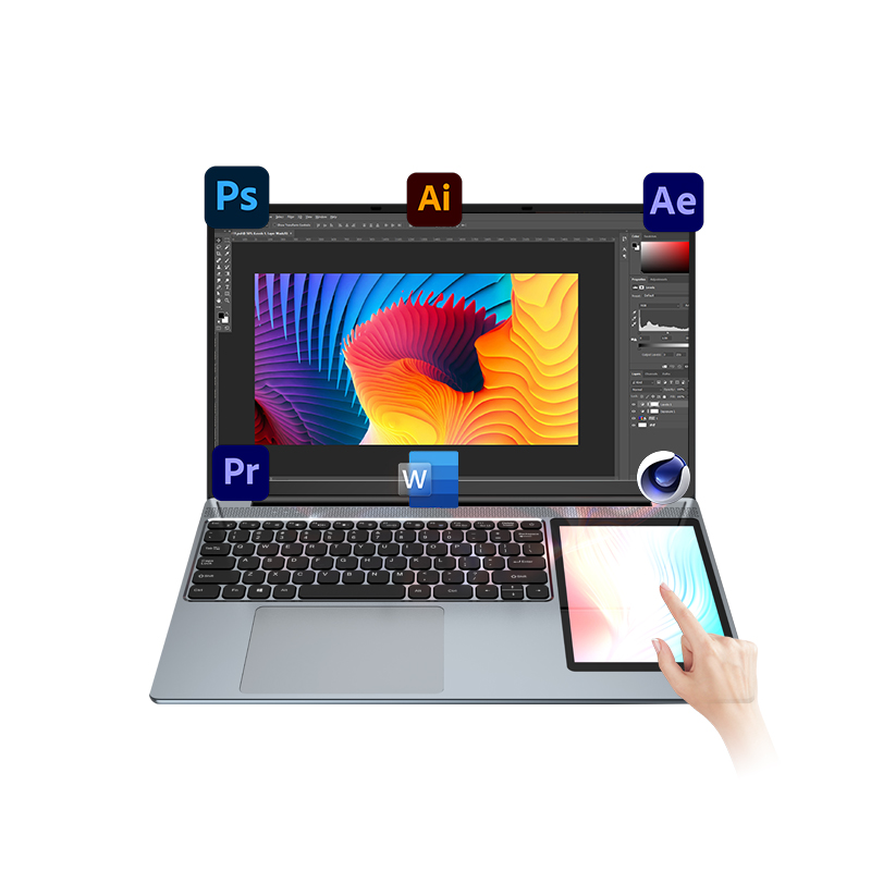 ラップトップ I9 I7 コンピュータ OEM 15.6 インチ + 7 インチタッチデュアルスクリーン 16 ギガバイト 1 テラバイト SSD インテル Celeron プロセッサ N95 N5095 ビジネスラップトップ