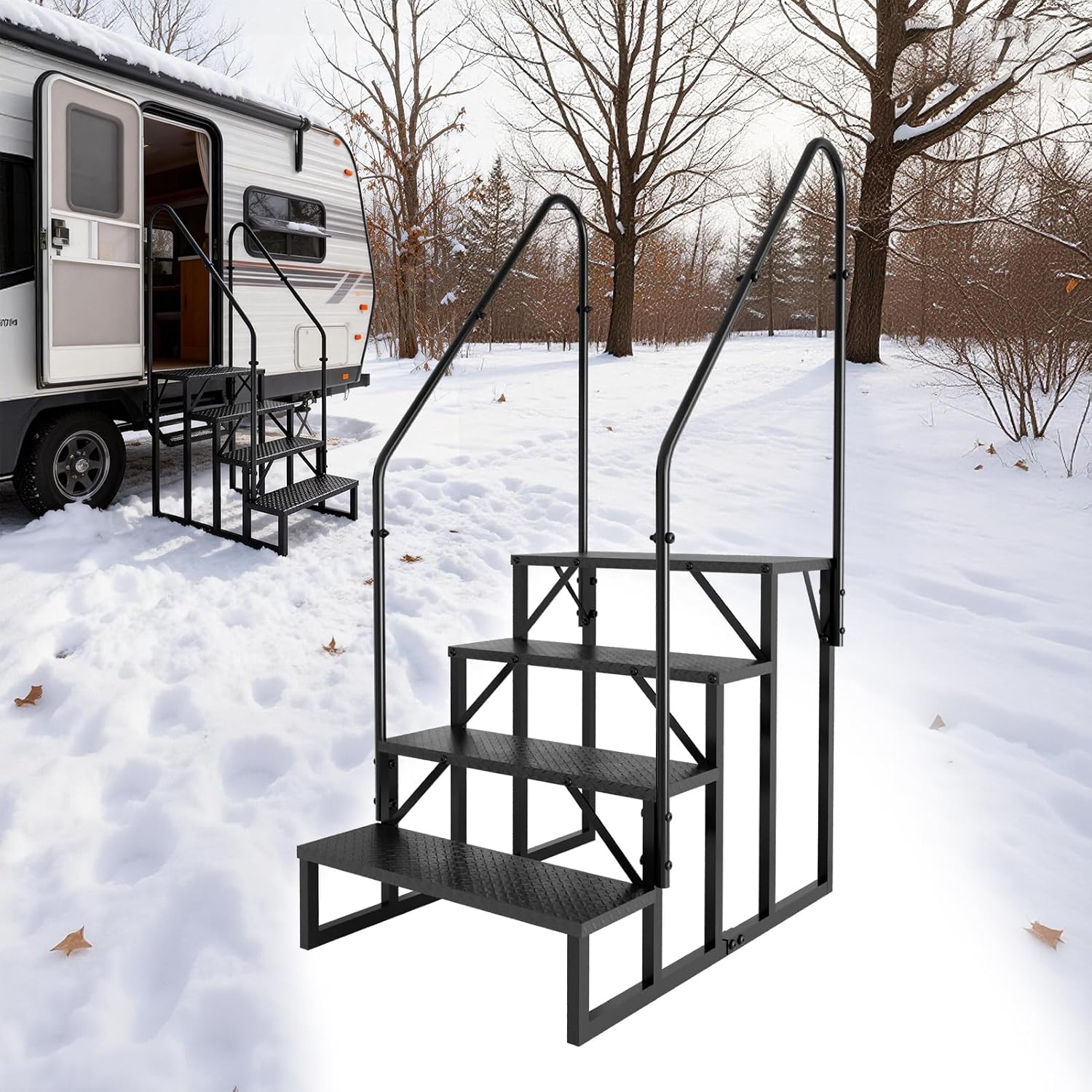 4 ステップスツールはしご、滑り止めペダルと 2 本の手すり付きホットタブステップ、RV 屋外用階段、カスタム用の頑丈なはしご