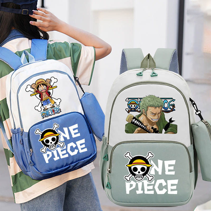 ワンピースバックパック学生大容量男性ラップトップバッグ鉛筆ケース付き少年少女漫画アニメフィギュア通学誕生日ギフト