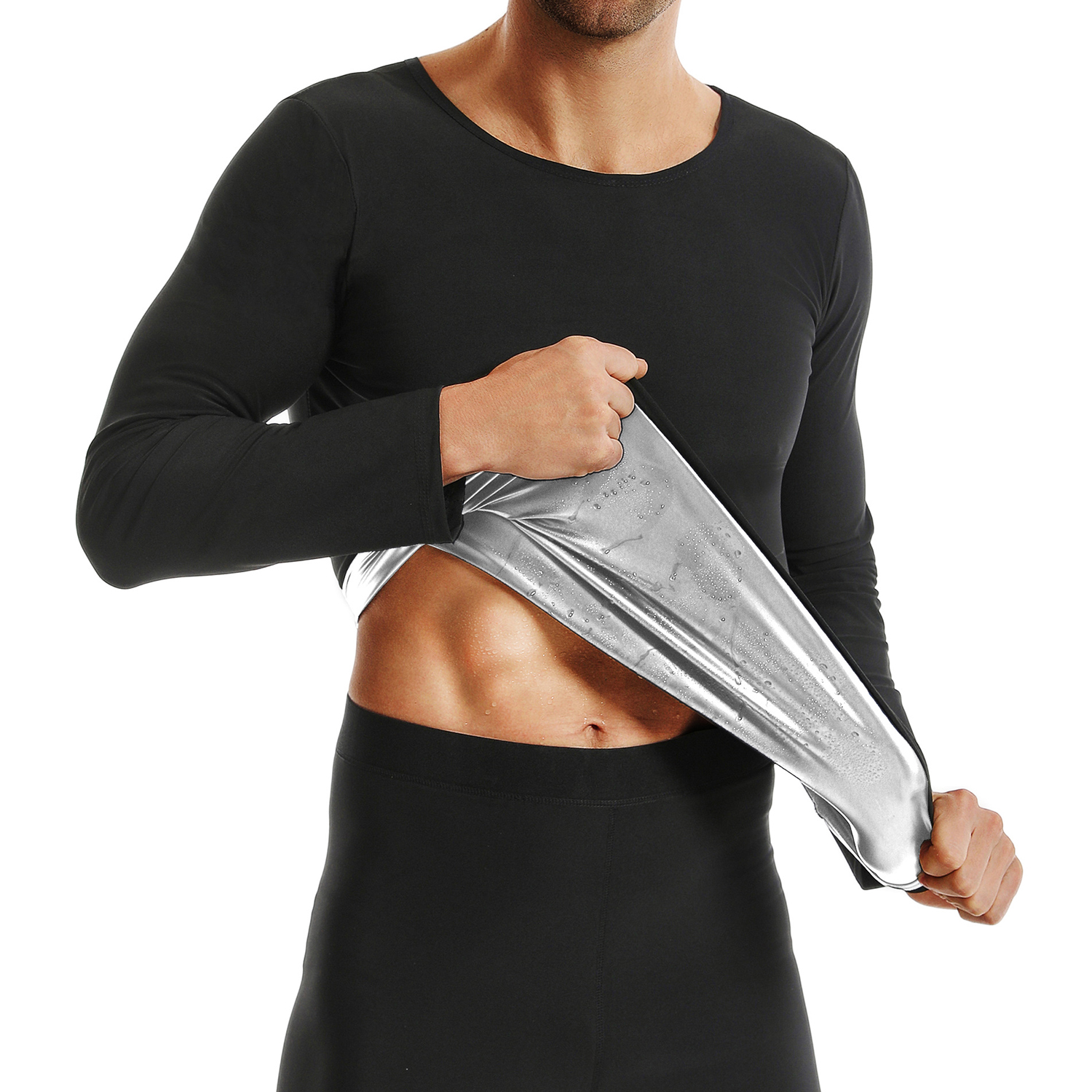 1pc サウナシャツ男性のための長袖汗ボディシェイパートップ Tシャツボディシェイパーシャツワークアウトスポーツ運動