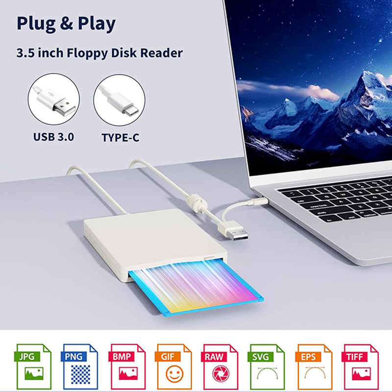 フロッピー ディスク リーダー 3.5 インチ外部フロッピー ディスク ドライブ USB Type-C ポータブル FDD フロッピー ディスク ドライブ ラップトップ PC Windows11 用