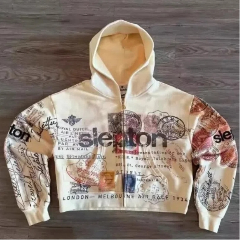 熱い販売のアメリカのストリートダンス服、トレンディなブランドストリートプリントパーカー、ファッショナブルなヒップホップジッパーフード付きパーカー