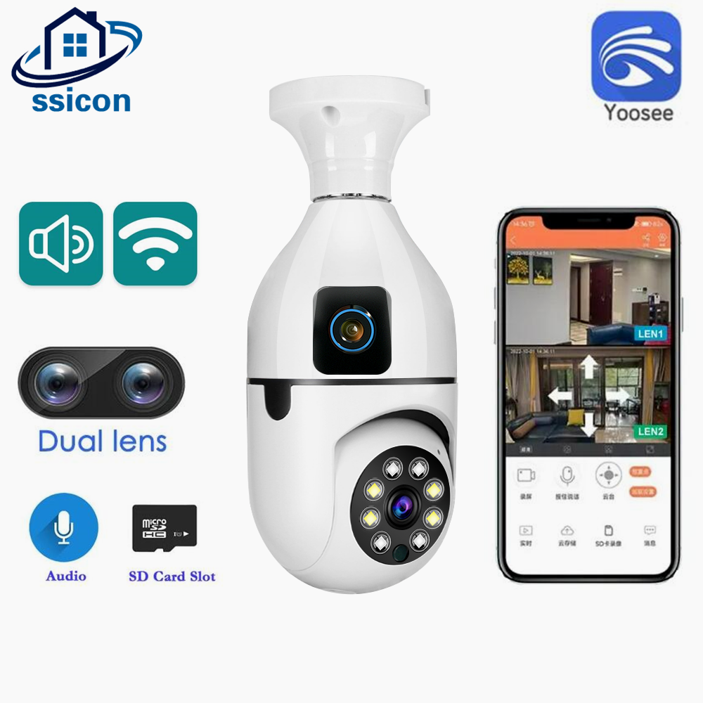 YOOSEE 4MP Wifi 電球 E27 監視カメラデュアルレンズカラーナイトビジョン 360 度回転自動追跡スマートホーム CCTV