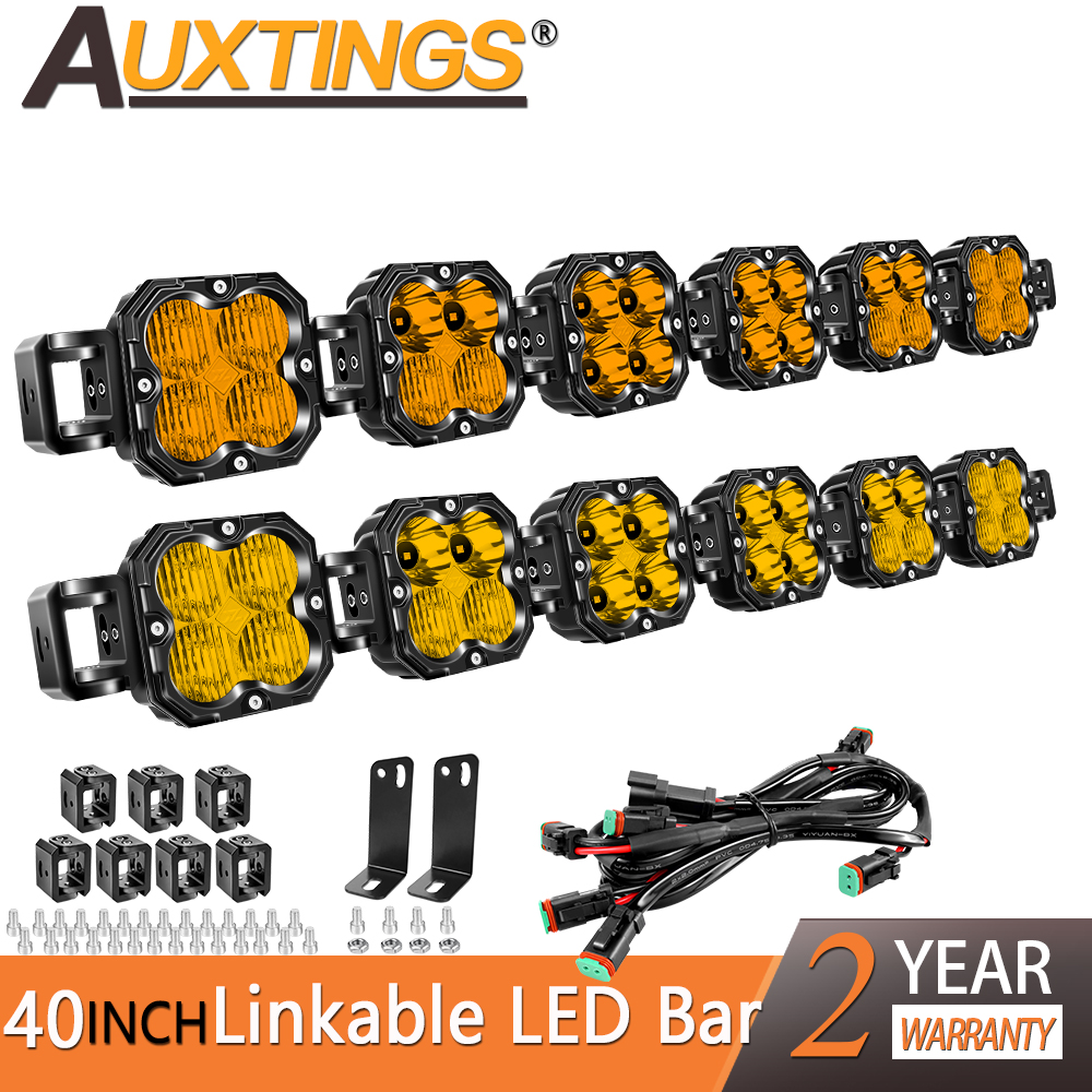 Auxtings アンバー/イエロー 40 インチ LED キューブポッドライトリンク可能駆動 LED ライトバー 4x4 自動トラック ATV 車オフロード 3000K