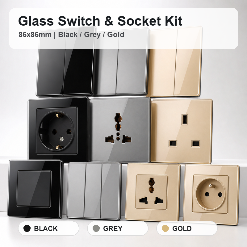 強化ガラス壁スイッチソケット EU UK US FR RU 標準 86 × 86 ミリメートルクリスタルパネル 1/2/3/4 ギャング USB RJ45 テレビ電源コンセントパネルキット