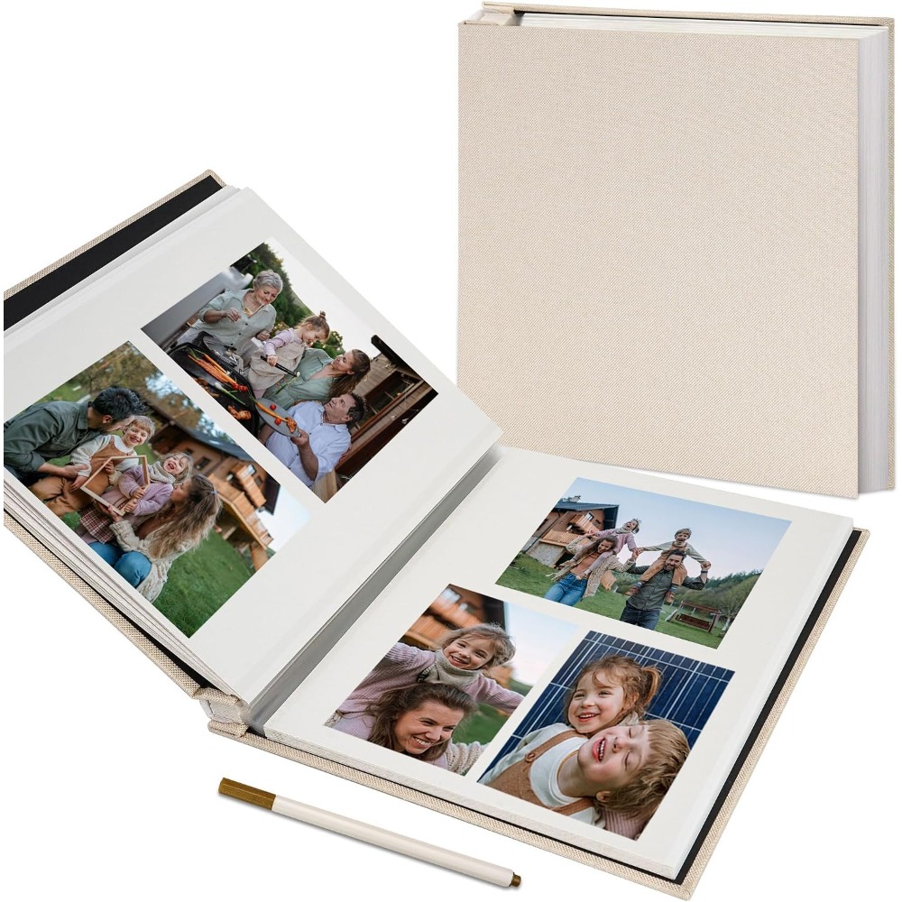 大型フォトアルバム 自己粘着式 4x6 5x7 8x10 写真用 スクラップブックアルバム DIY スクラップブック 40 付箋ページ メタリックペン付き ベージュ