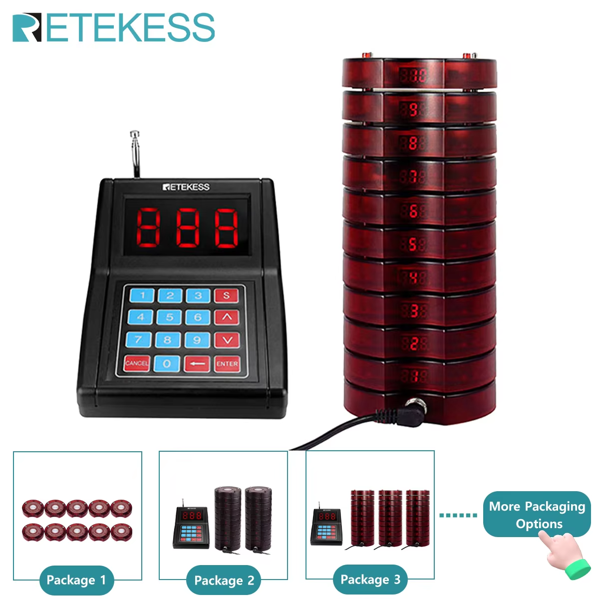 RETEKESS TD165 レストラン用ページャーシステム コースター ビーパー ブザー ベル バイブレーター フードトラック バー コーヒー 教会 ホテル