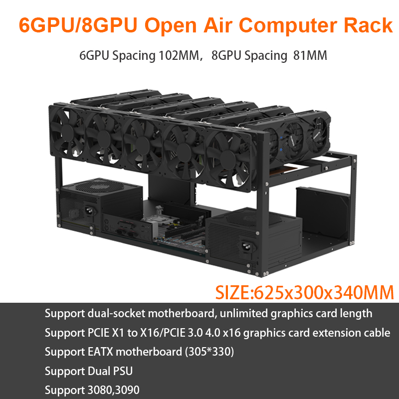 6GPU 8GPU 耐久性のあるオープンマイニングリグフレームケースコンピュータラックグラフィックカードホルダー暗号コイン通貨ビットコインマイニング部品用