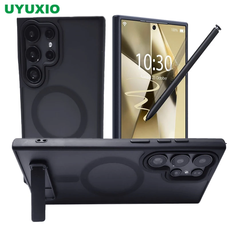 UYUXIO 磁気携帯電話ケース キックスタンド付き Samsung Galaxy S26 S25 S24 S23 Ultra FE S22 Plus スタンドケース ホルダー付き