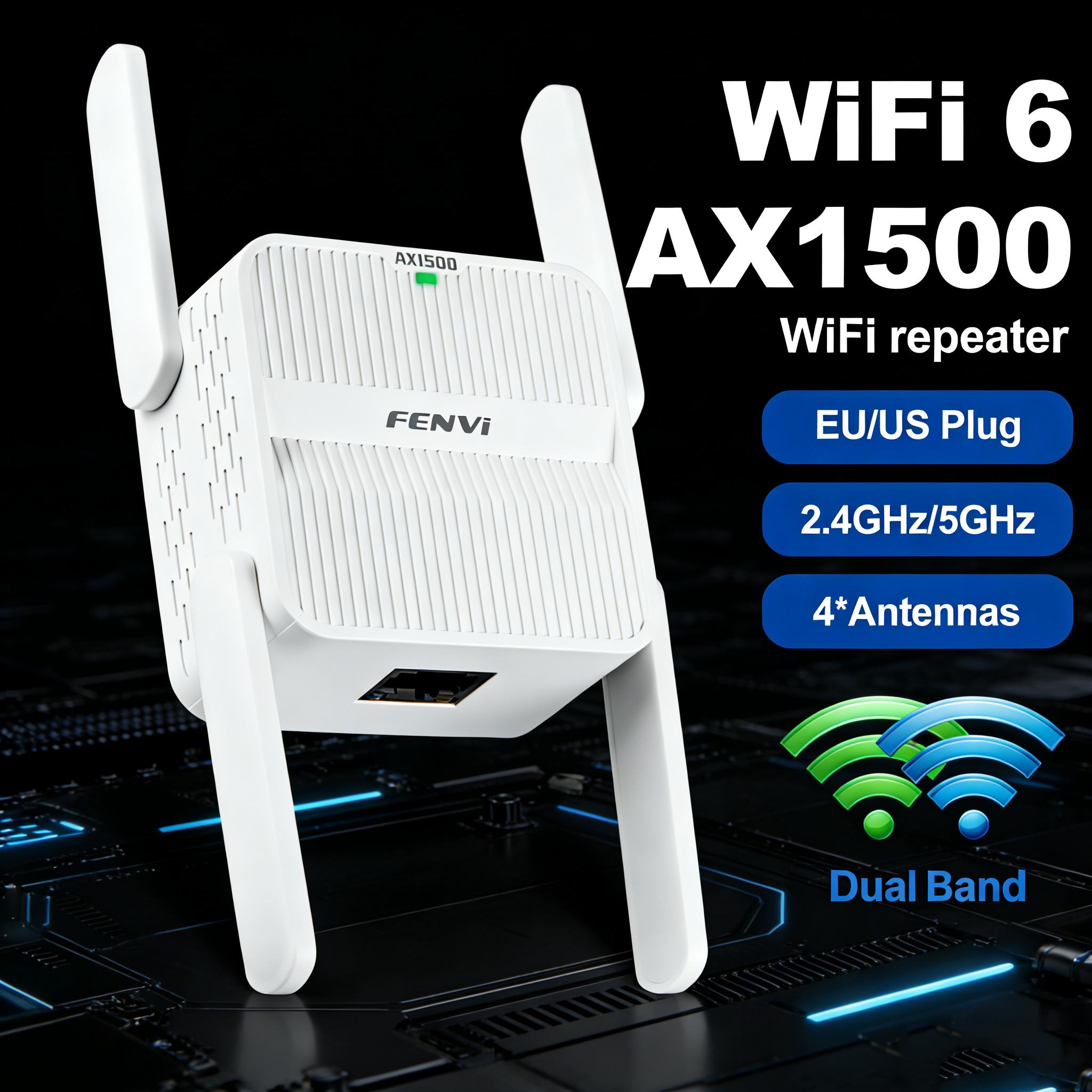 FENVI WiFi 6 1500Mbps ワイヤレス WiFi リピーター 2.4GHz/5GHz 信号ブースター WiFi レンジエクステンダーアンプ