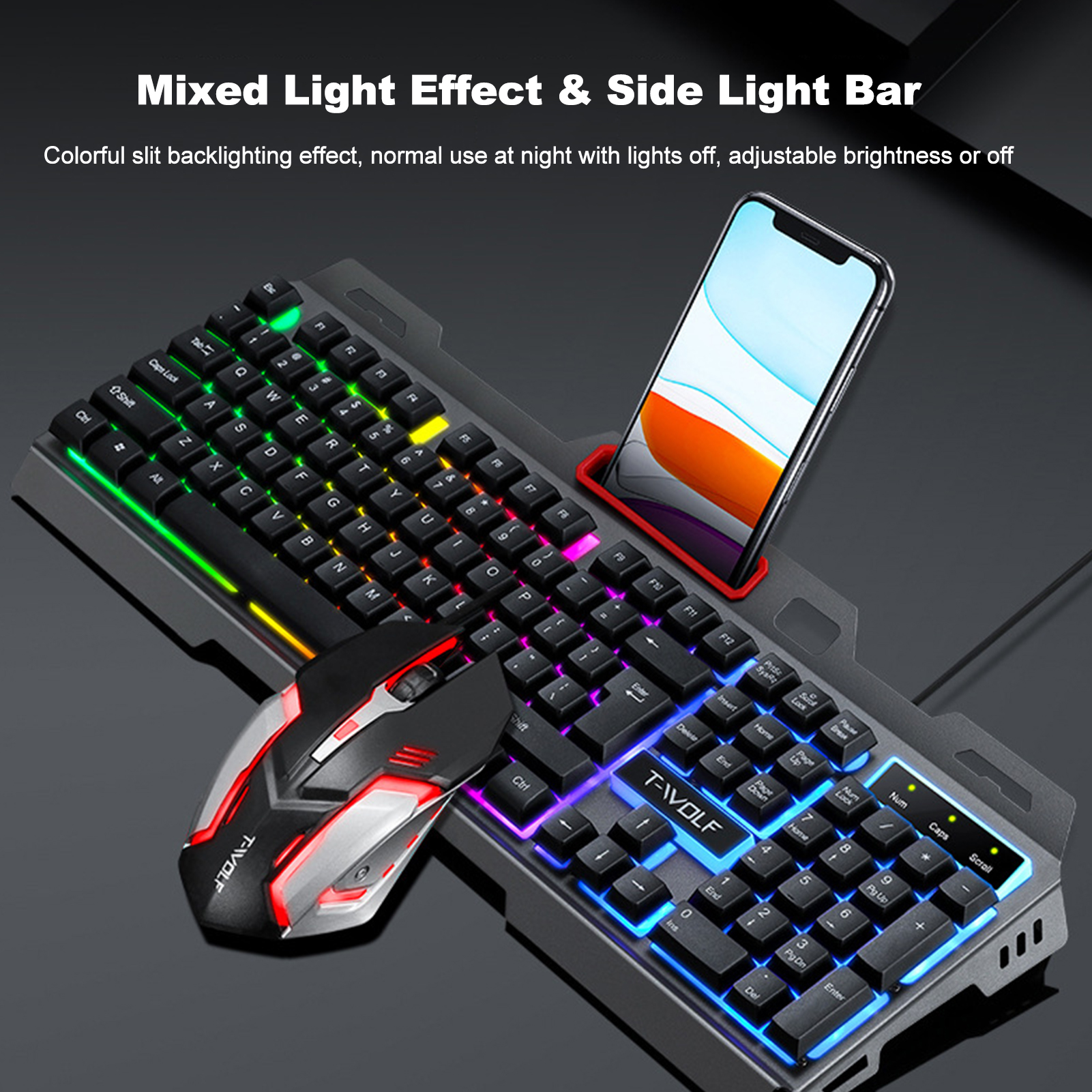 TF600 有線キーボードとマウスセットカラフルなバックライト付きゲーミングキーボードマウスコンボ PC デスクトップコンピュータゲーマービジネスオフィス用