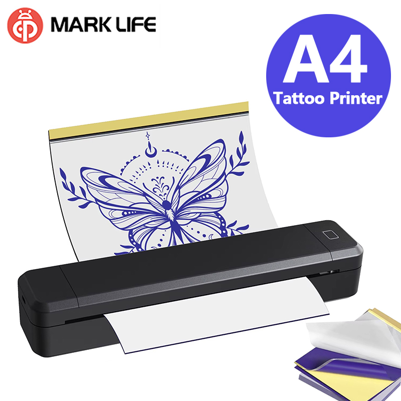 Marklife X8 ポータブル A4 サーマルプリンター ミニタトゥー転写プリンター iPhone Android 携帯と互換性あり タトゥーアーティスト用