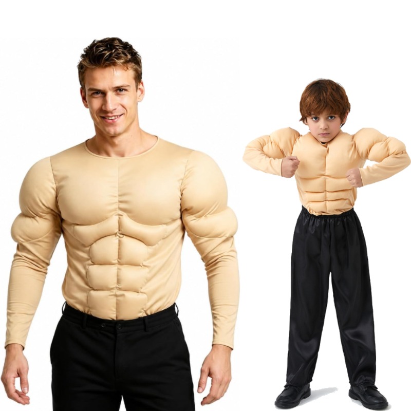 マッスルスーツコスチューム リアルなパッド入りマッスルシャツ ヒーロー的 コスプレやレスラーの衣装 ハロウィンの誕生日やテーマパーティーに