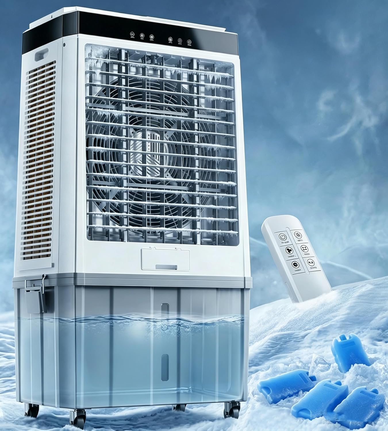 ポータブル45インチ工業用蒸発クーラー、16.5ガロンタンク付き5100CFMスワンプエアコン、120°振動、12時間タイマー、屋内、パティオ、ガレージ、商業用屋外冷却ファン