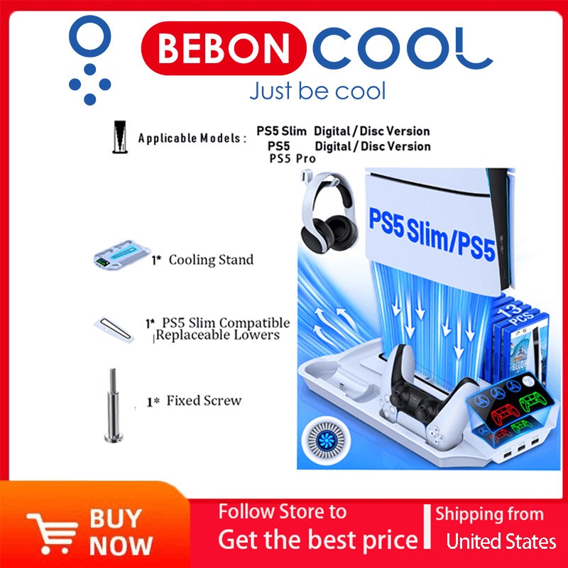 BEBONCOOL 冷却ベース Pro/PS5 スリムスタンド冷却ファンコントローラ充電器 Playstation5 ゲームパッド充電ドックステーション用