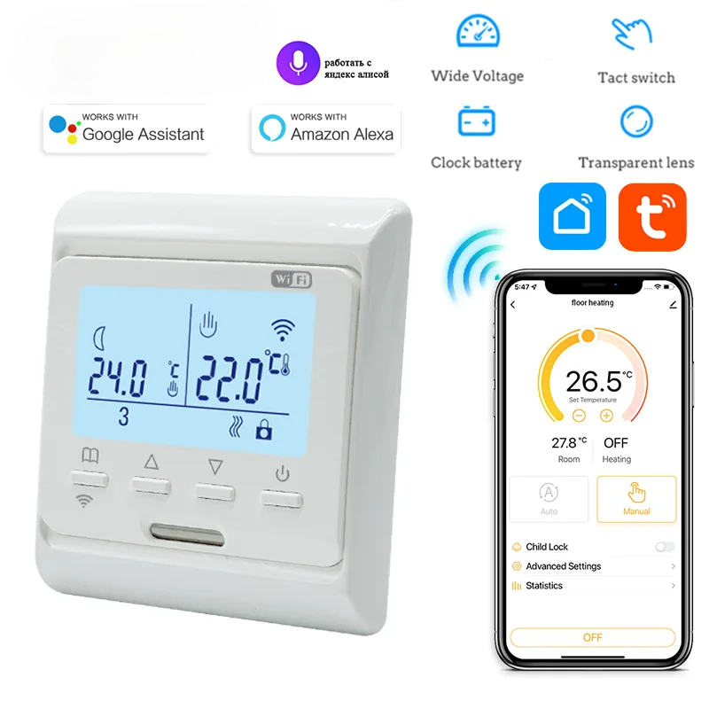 WiFi 熱床プログラマブルサーモスタット 220V 16A 電気家庭用床下暖かい暖房温度コントローラー APP リモコン