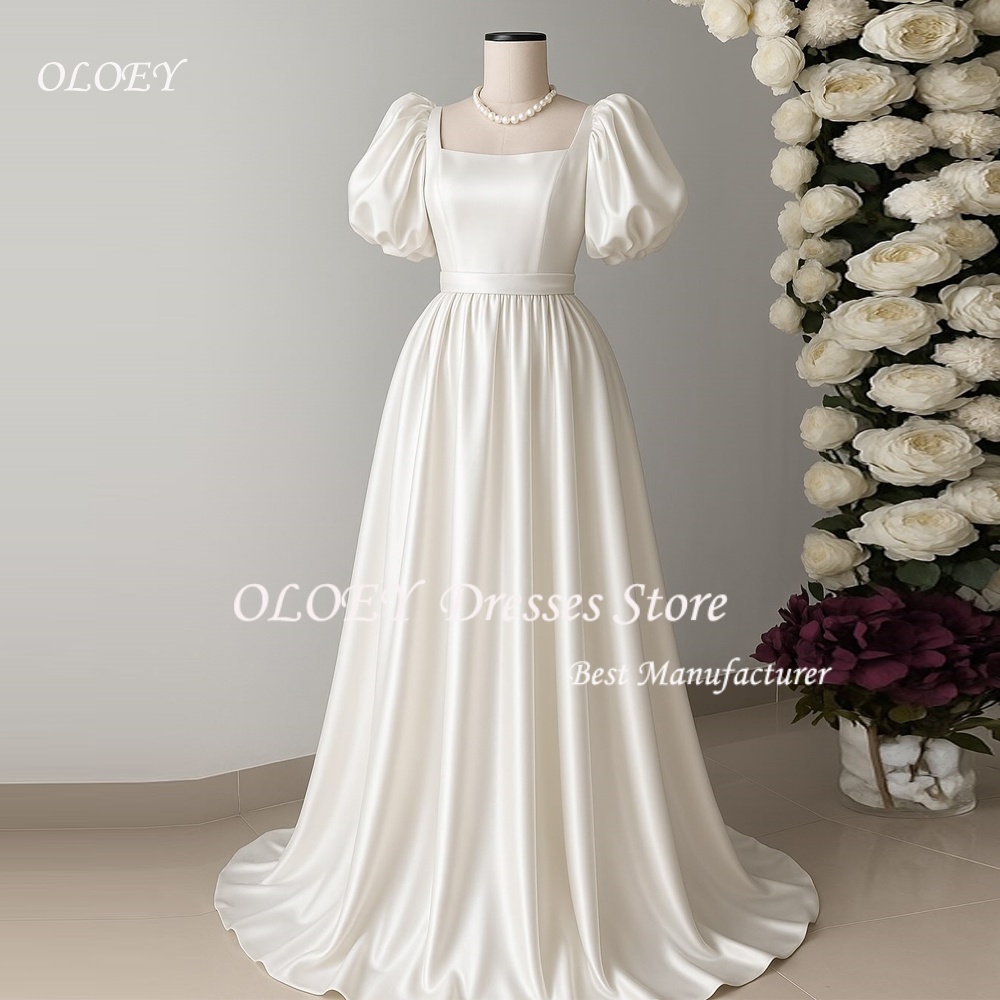 OLOEY アラビアのウェディングドレスカスタマイズされたストラップレス A ライン半袖アイボリープリンセスサテンブライダルドレス Vestidos デノビア