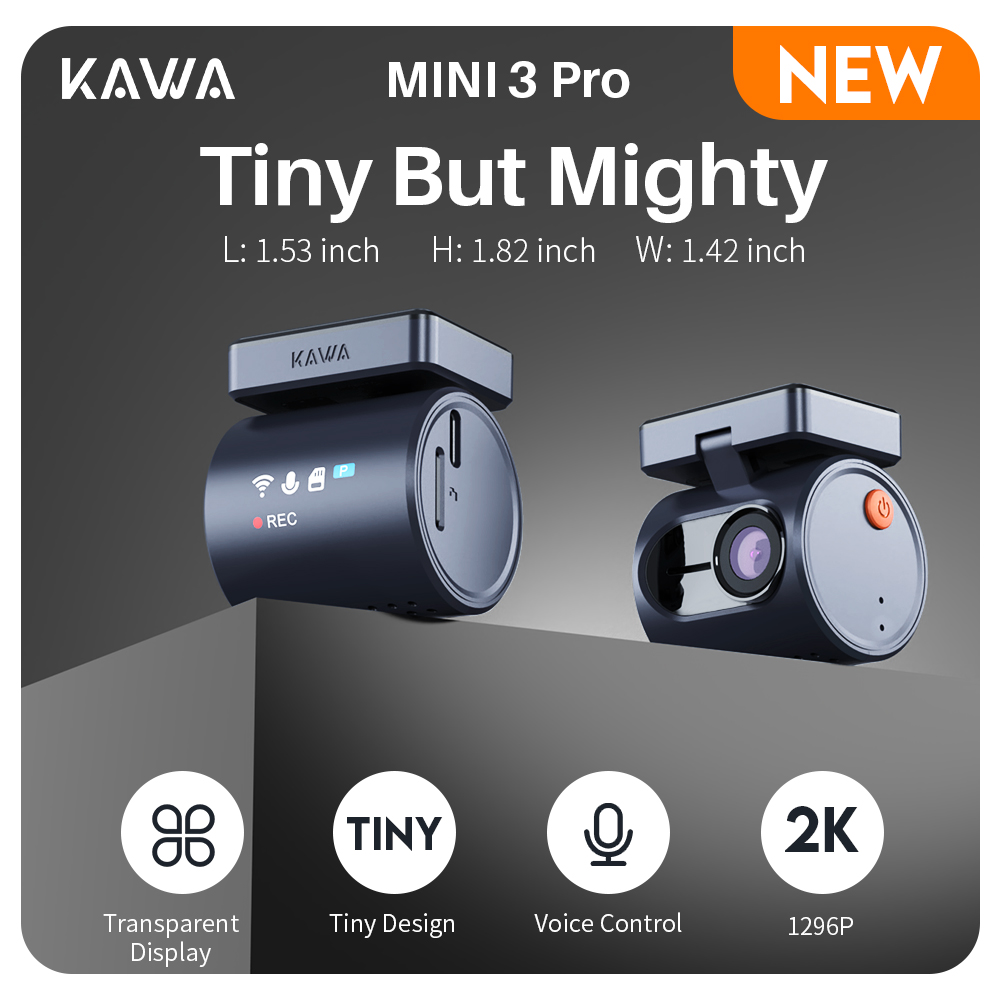 2K KAWA MINI 3 Pro カメラ 車 DVR 小型ダッシュカム 24 駐車場自動ビデオレコーダー WiFi アプリ音声制御車のダッシュカム