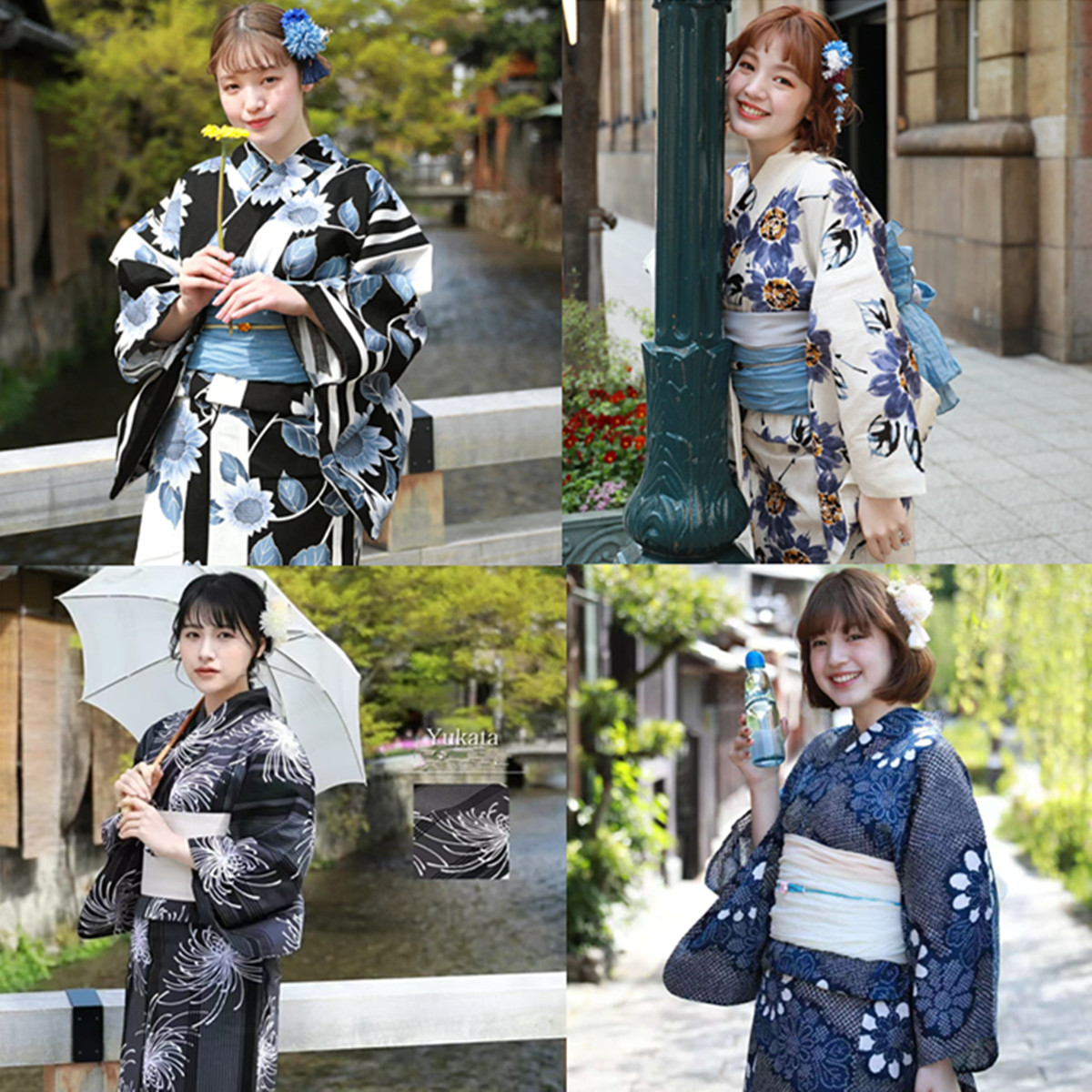 日本の着物 浴衣 女性の伝統的なフォーマルスタイル 高級綿麻生地 撮影旅行服