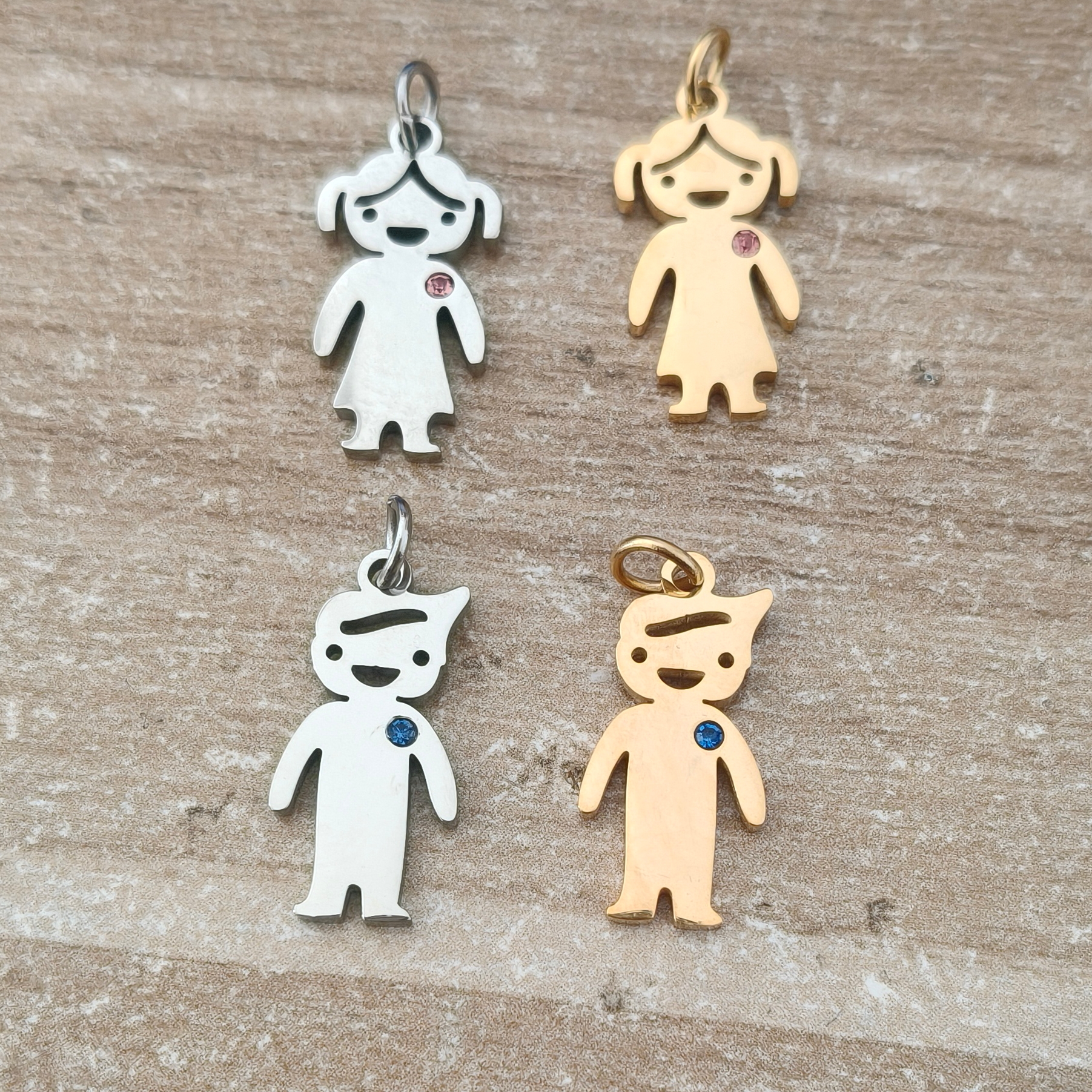 30 ピース/ロットミラーポリッシュステンレス鋼ラブリーガールとボーイズチャーム DIY 作成ネックレスジュエリーアクセサリー卸売