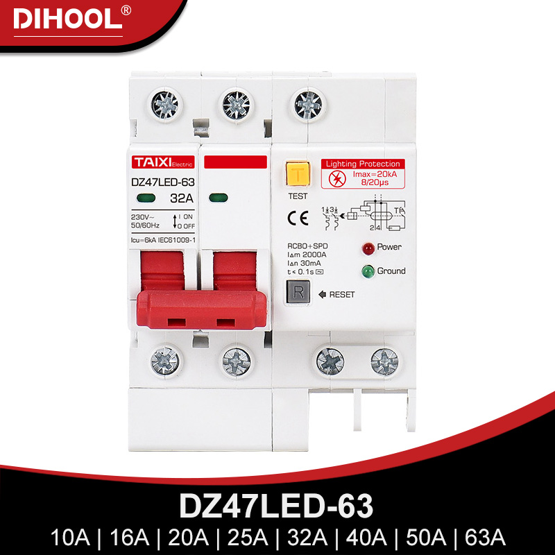 DZ47LED-63 残留電流サーキットブレーカー SPD 過負荷 RCD RCBO RCCB 雷保護漏電プロテクター付き