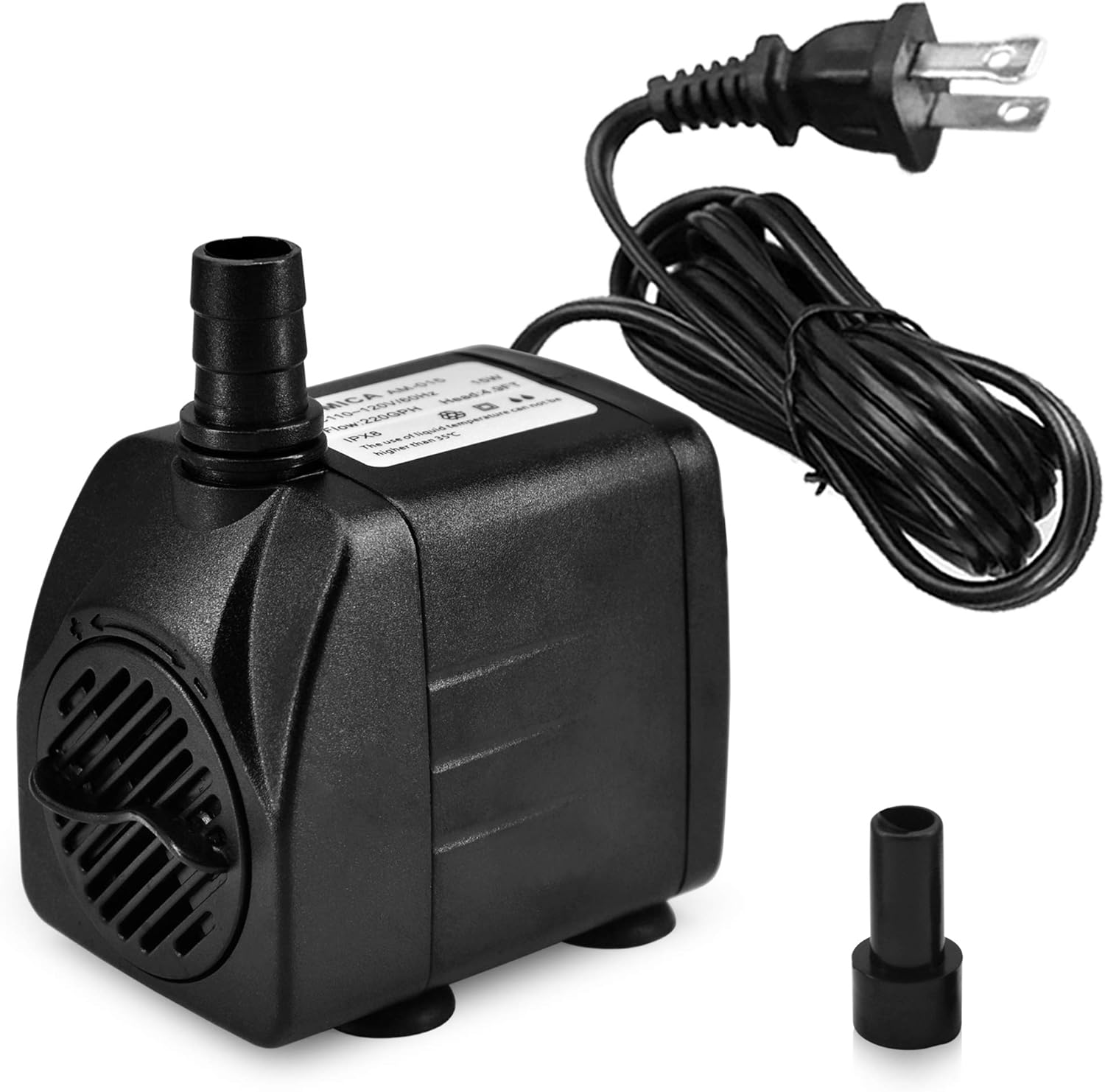 220GPH 超静音噴水ポンプ (15W 800L/H) 池、水域、水族館、水槽、水耕用小型水中ポンプ