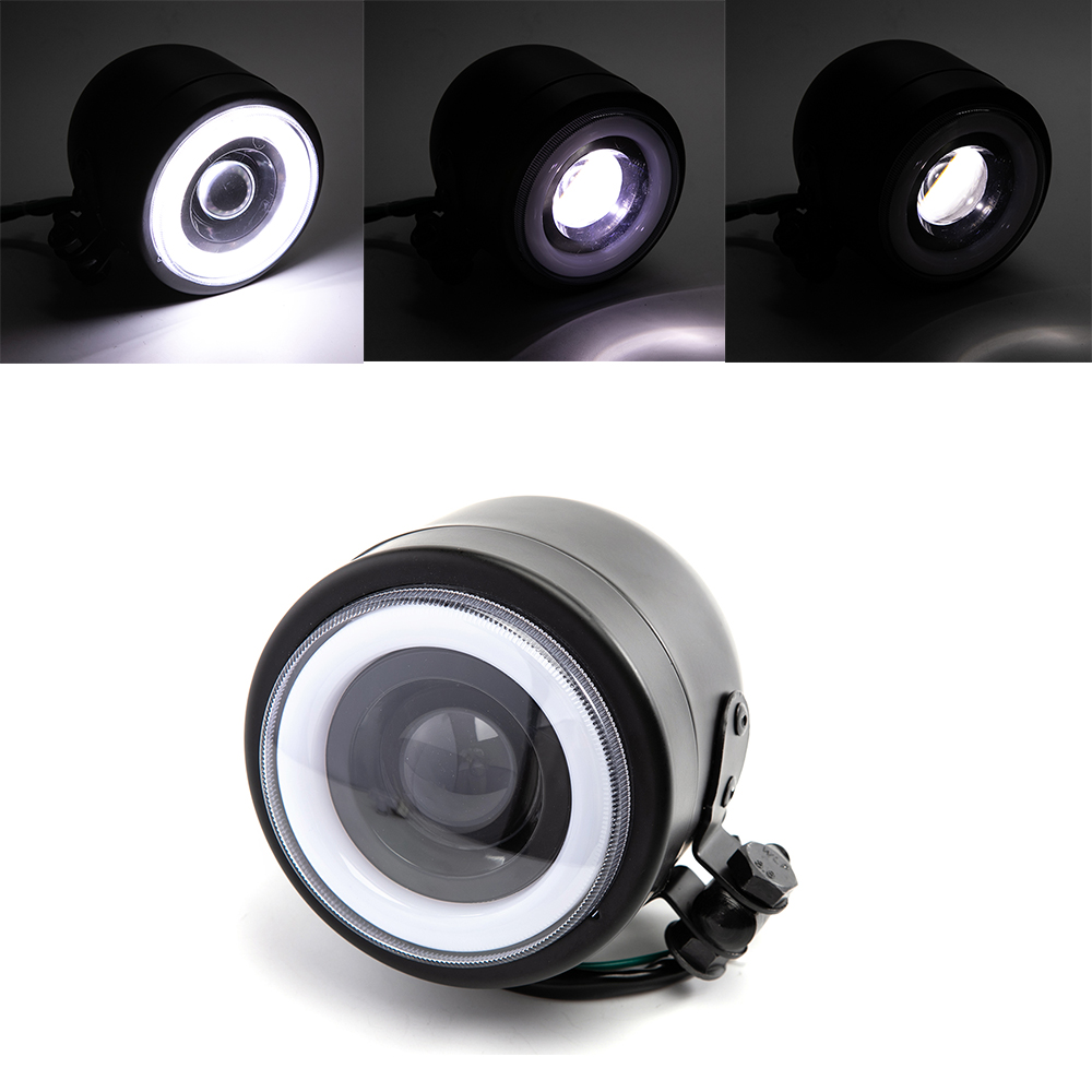 ユニバーサルオートバイカフェレーサーヘッドライト LED ヘッドランプフロントランプハーレーソフテイル 1986-2013 FLSTF ボバーブラッククローム