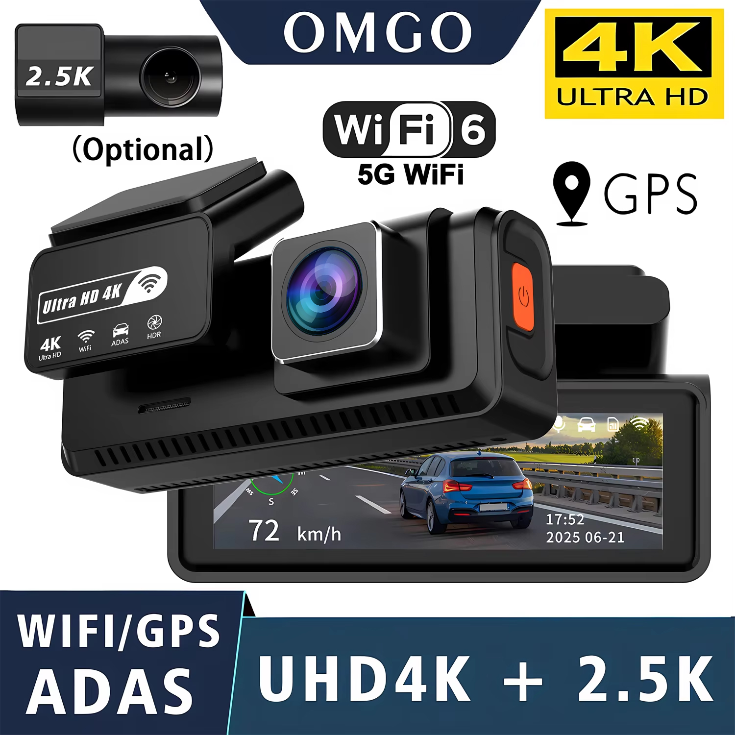 ADAS ダッシュカム 4K 2.5K GPS WIFI 24H ナイトビジョンミニオプションリアレンズダッシュカム車 DVR ビデオレコーダーカメラ車用ブラックボックス
